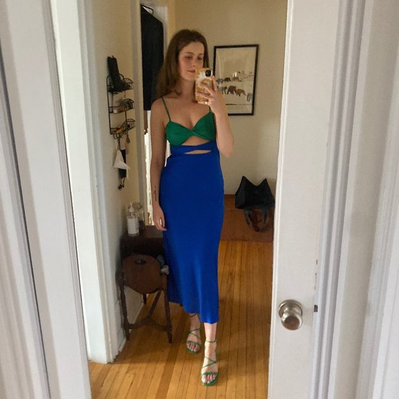 VRG GRL Night Fever Bias Cut Midi Dress in Cobalt - Picture 3 of 3